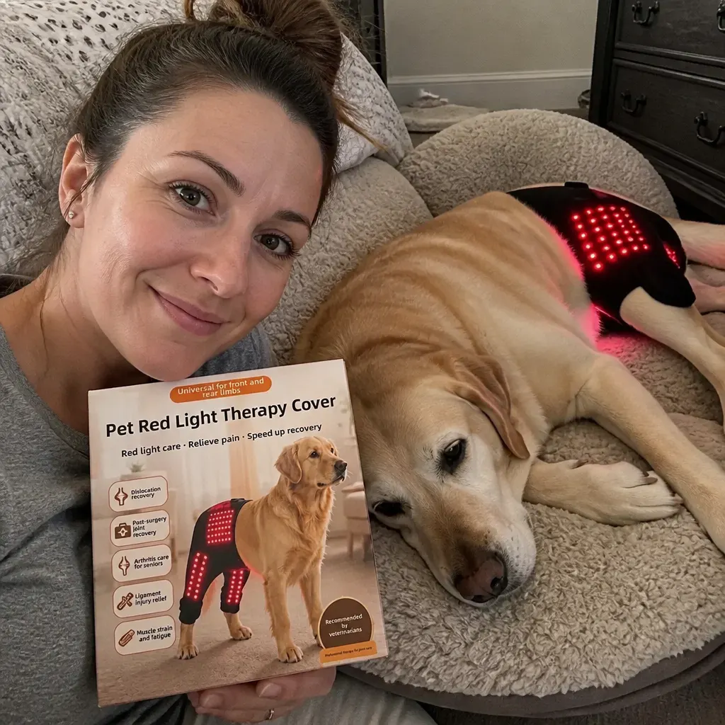Linda R.'s dog using the recovery wrap