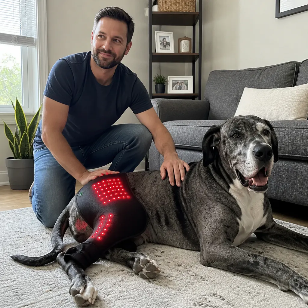 Marcus T.'s dog using the recovery wrap