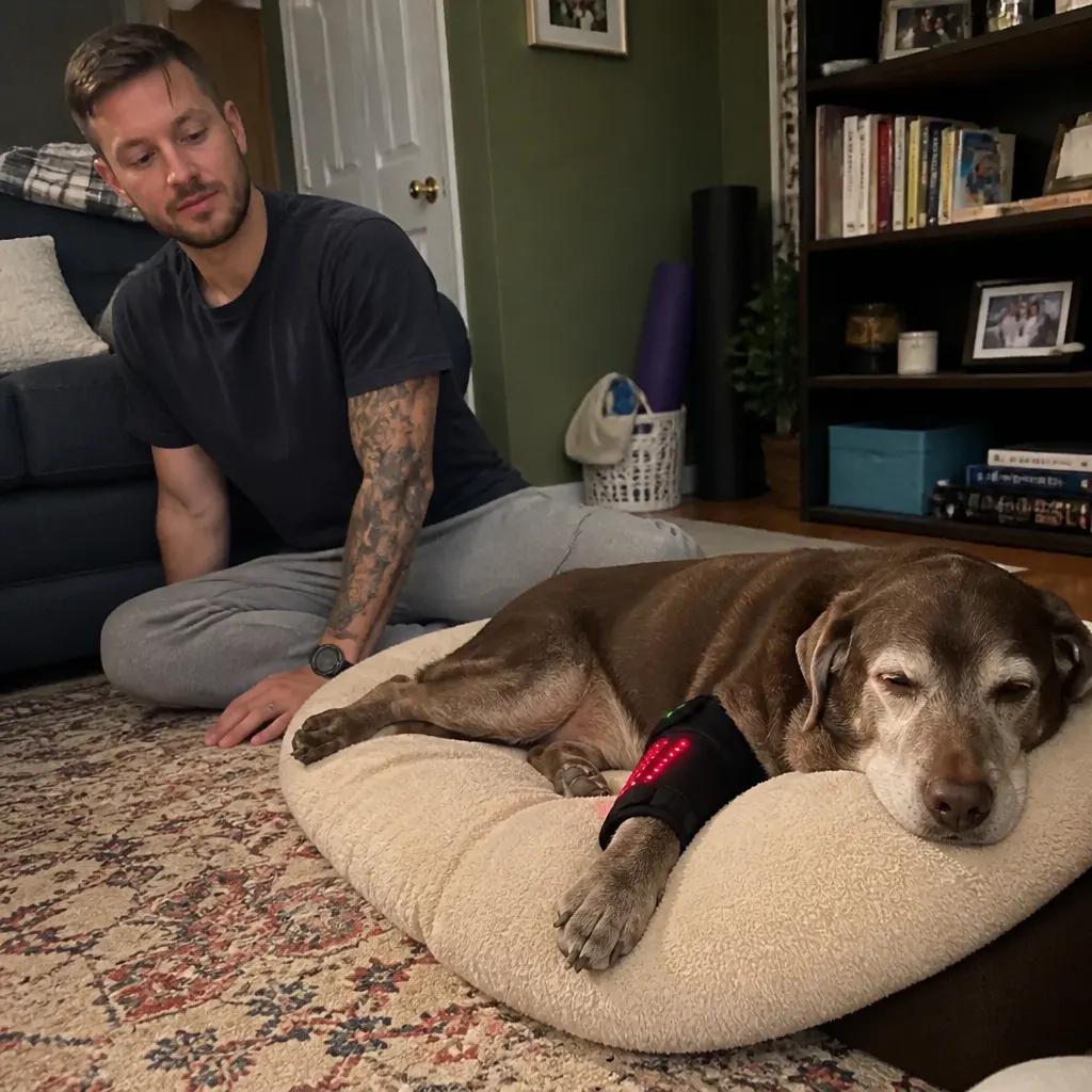 Tony R.'s dog using the recovery wrap