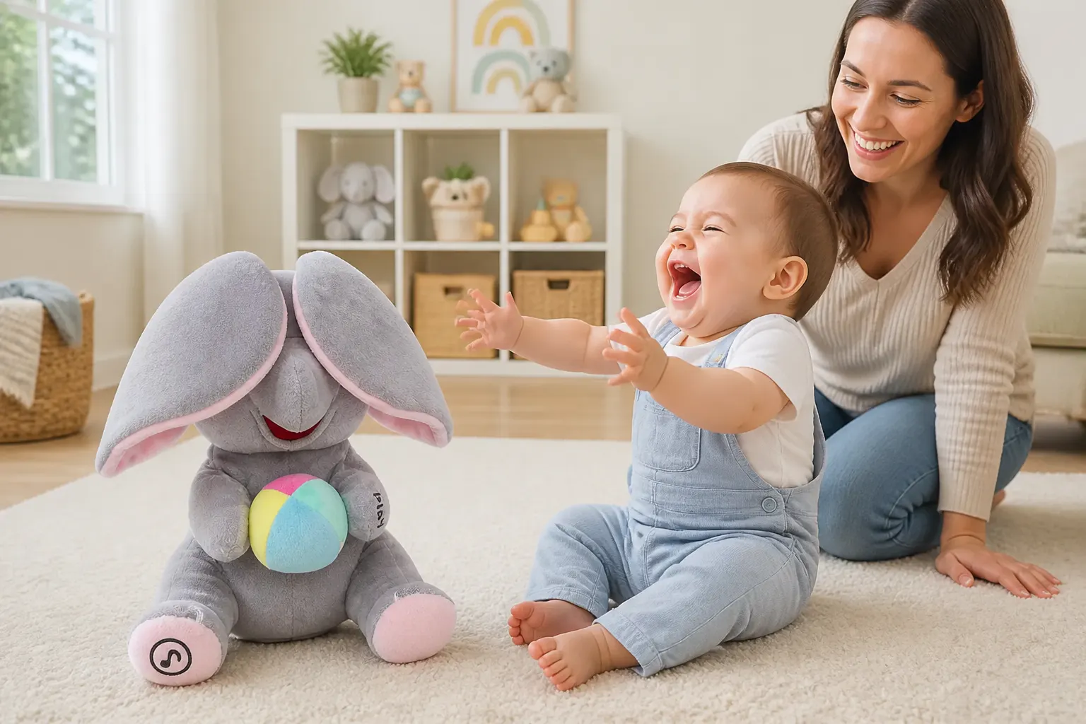 Baby belly-laughing at the peek-a-boo elephant